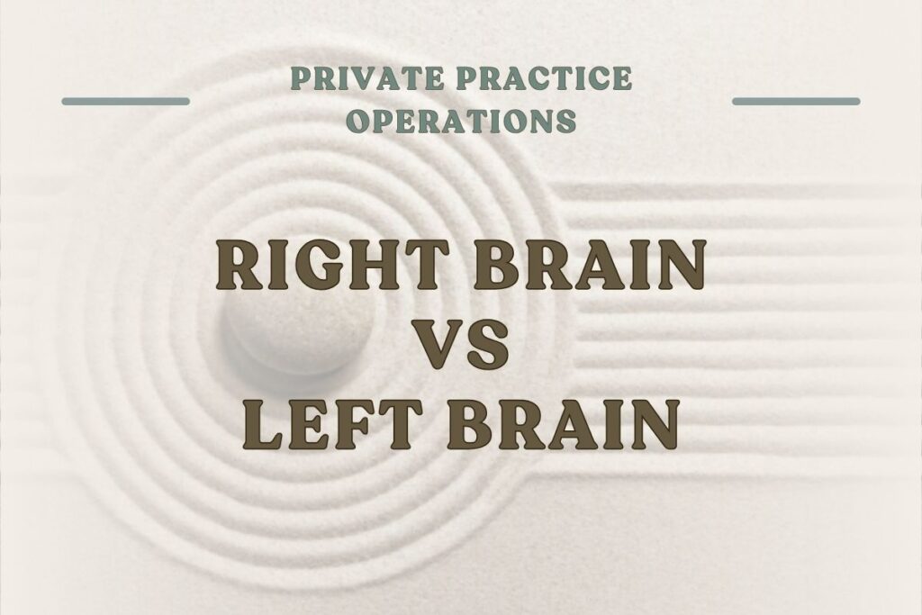 The phrase, ‘right brain vs left brain‘ is written over a slightly blurred background.