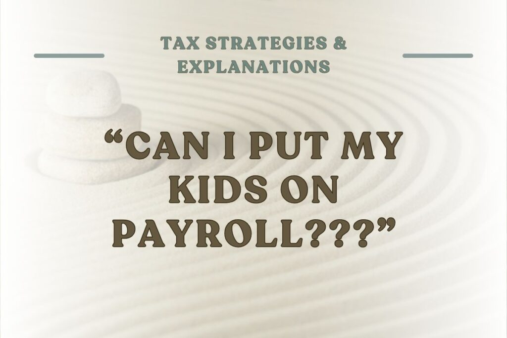 The phrase, ‘can i put my kids on payroll‘ is written over a slightly blurred background.
